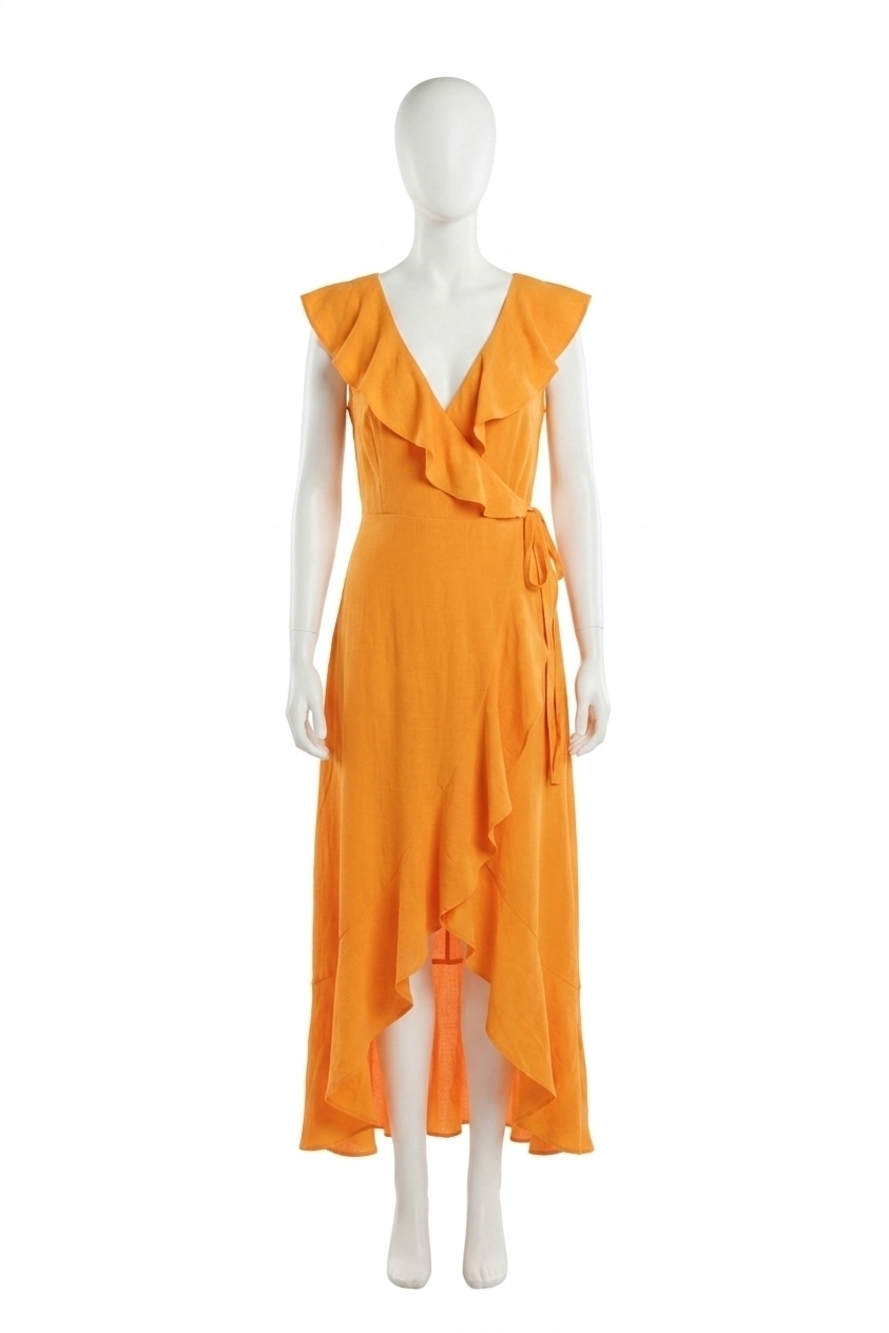 NEW APRICOT ruffle wrap hi-lo dress in orange